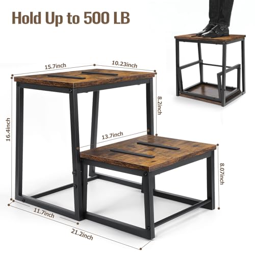 Vrisa Rustic Brown 2-Step Wood Stool with 550 Lbs Load Capacity — 3-in-1 Foldable Bedside Kitchen Stool