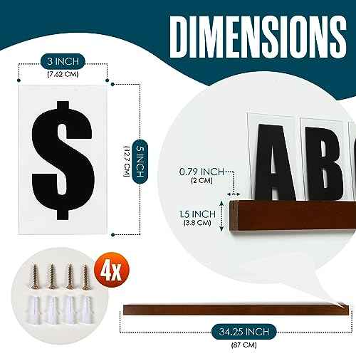 Houseables Letter Ledge for Wall, Changeable Message Board Shelves, 136 Letters/Numbers, 2 Ledges, Dark Walnut Wood, 34¡±W, Customizable Word Display Sign, Floating Announcement Letterboard Shelf