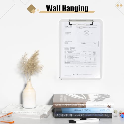 Hongri White Clipboard with Pen Holder 8.5x11 – 12.5x9x0.1in, A4 Paper Clip Board (White, 1)