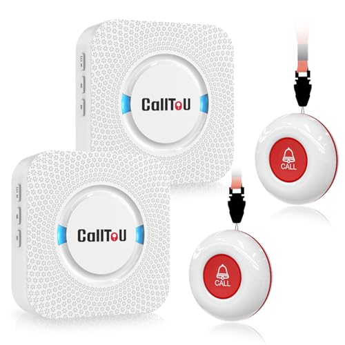 CallToU Caregiver Pager System with 2 Wireless Call Buttons - White, 2+2 Pack