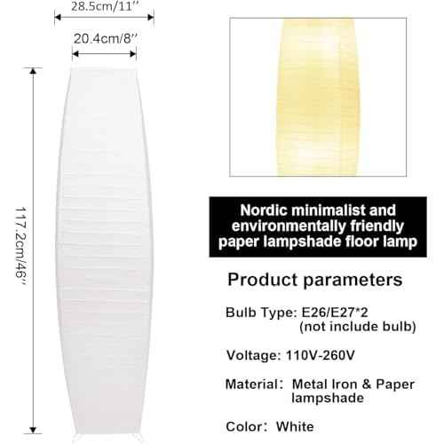 Paper Floor Lamp, Japanese Lamp with Rice Paper Lantern Shade, Minimalist Style Corner Floor Lamp for Bedroom, Office, Living Room with No Bulbs (2 Pack)