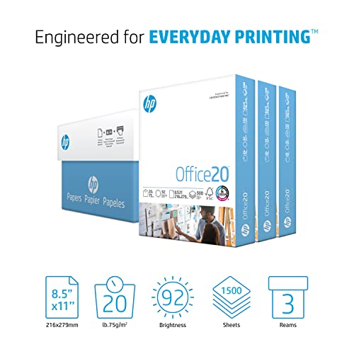 HP Printer Paper 8.5 x 11 - 20lb White Copy Paper, 3 Ream Case (1500 Sheets) - Made in USA, FSC Certified