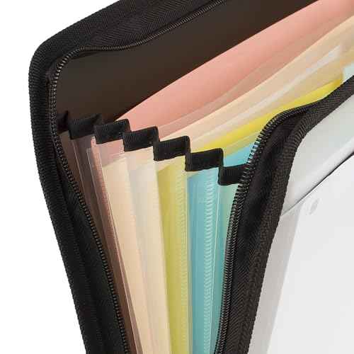 Five Star Expanding File Organizer + Study App, 7-Pocket Accordian File Organizer, Zipper Closure, Holds 8-1/2" x 11" Paper, Black (72709)