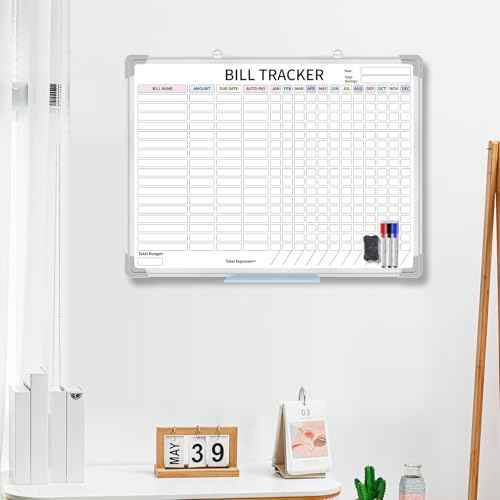 24 x 18 Inch Monthly Bill Payment Tracker Organizer Whiteboard Aluminum Frame Wall Monthly Bill Payment Checklist Magnetic Dry Erase Board Planner for Personal Budgeting Financial(Classic)