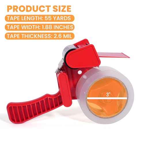TAPEBEAR Packing Tape with Dispenser, 2.6mil Thick, 1.88" x 55yd Heavy Duty Packaging Tape Clear Adhesive Box Tape for Carton Sealing, Moving, Shipping