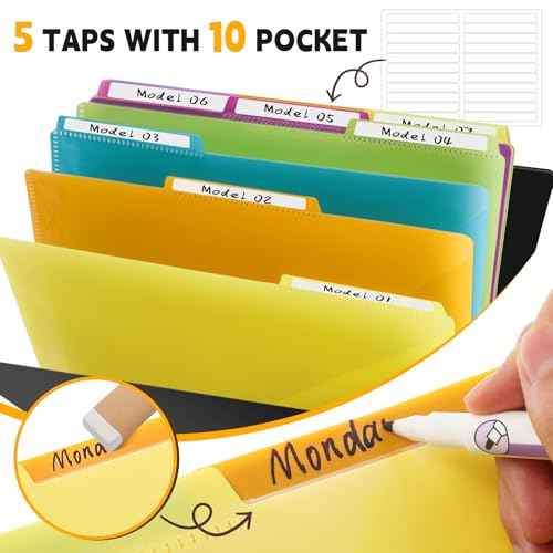 Yeaqee 6 Pack 10 Pocket Project Organizer Spiral Multi Pocket Folders Binder Organizer with Dividers Writable Tabs Zipper Pouch, Letter Size Plastic Folders for School Office