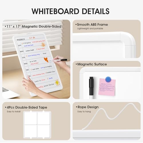 MaxGear Vertical Weekly Dry Erase Calendar Board 11x17 Wall Planner with Markers