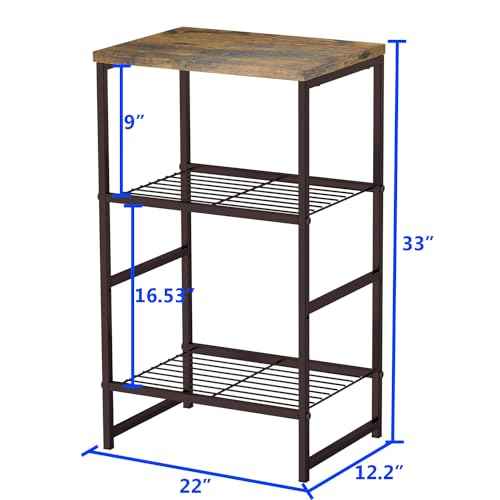 3 Tier Printer Desk Stand, Spacious Floor Mount, Metal, Industrial, Printer Table Holder with Storage Shelf for Home Office Fax Machine Scanner