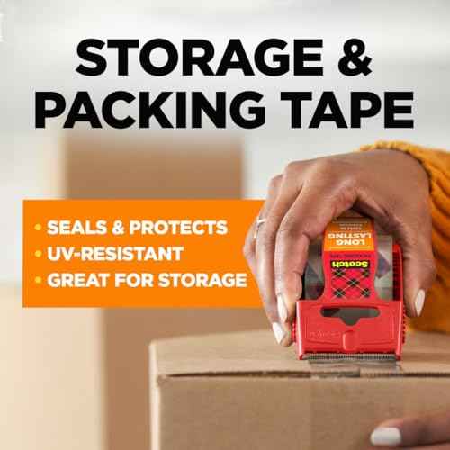 Scotch Long Lasting Storage Packing Tape with Dispenser, 1.88 in x 22.2 yd Roll, Clear ? UV Resistant Adhesive for Moving, Shipping and Long-Term Storage (2 Rolls)