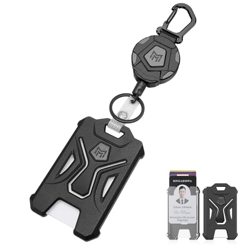 MNGARISTA Retractable Badge Holder with 31.5-Inch Cord & Heavy Duty Carabiner Clip - Black, Model 1