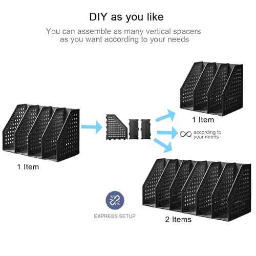 deli 2 Pack 4 Vertical Compartment Binder Holder for Desk Organizer Collapsible Magazine File Holder Adjustable Sturdy Binder Storage Organizer for Office School Home-Black