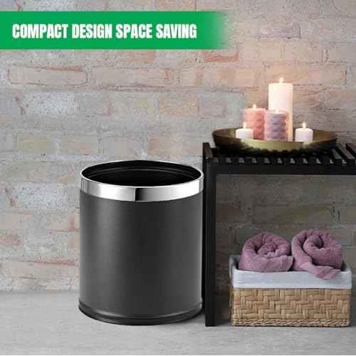 Invisi-Overlap' Metal Trash Can, Open Top Small Office Wastebasket, Round Shape (Black)