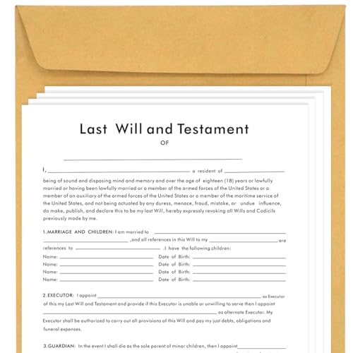 Last Will and Testament Kit - 3 Blank Will Forms with Instructions & Envelopes