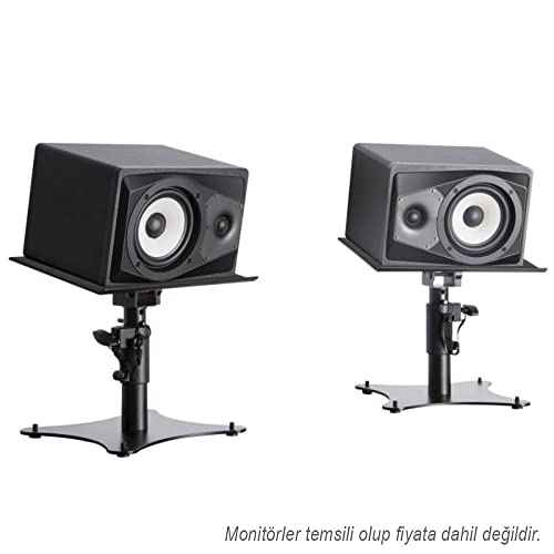 On-Stage SMS4500-P Clamp-On Studio Monitor Speaker Stands: Height-Adjustable (9"-12.5"), Locking pin for Security, Steel Construction, Nonslip Rubber feet. Table/Desk use, Black Finish. Pair.