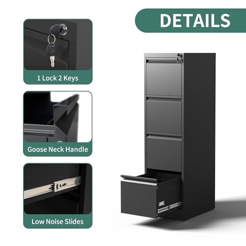 FLIXELIO 52"H Black 4-Drawer Metal File Cabinet with Lock & Anti-Tilt