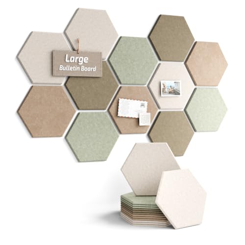 Fluxynara Linen Dusk Hexagon Felt Bulletin Board Tiles 12-Pack - Large, Pin & Adhesive Set