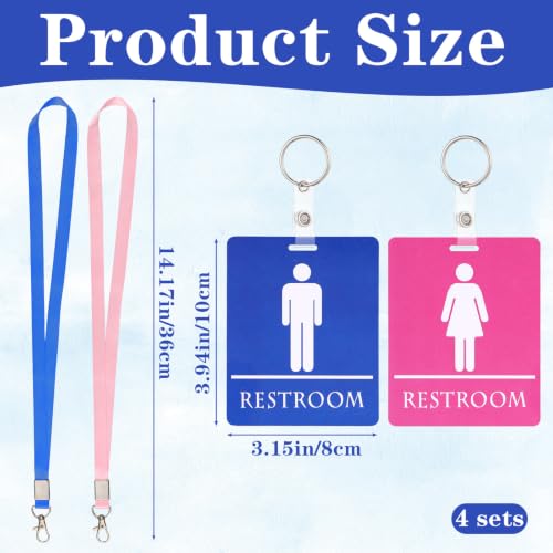 4 Pack Classroom Bathroom Passes with Keychains - Durable PVC Design for Schools & Business