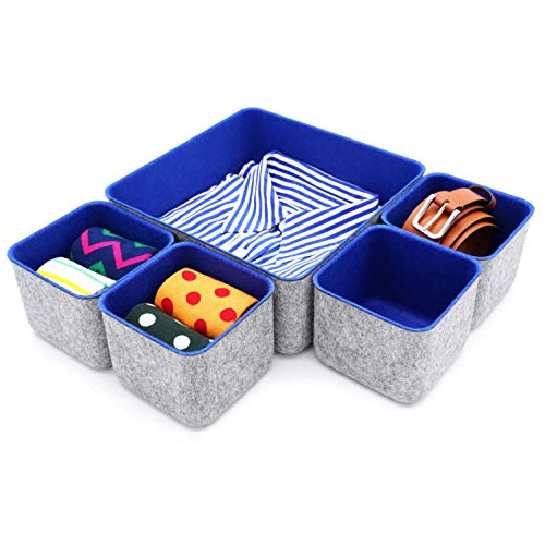 Welaxy Desk Drawer Organizers Storage bins Set Home Office Pen holder phone stand Remote controller Closet Cabinet boxes decluttering 5-piece gifts idea (Royal Blue)