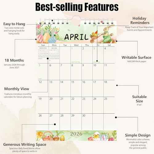 Guasslee Small Wall Calendar 2026-2027,18 Months Mini Desktop/Wall Calendar Runs from Jan. 2026 to Jun. 2027, Vertical 6" x 9" Monthly Notepad Planner with Thick Paper for School Office Home Fridge
