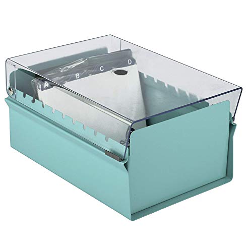 Acrimet 4 x 6 Card File Holder Organizer Box Metal Base Heavy Duty (AZ Index Cards and Divider Included) (Green Color with Clear Crystal Plastic Lid Cover)