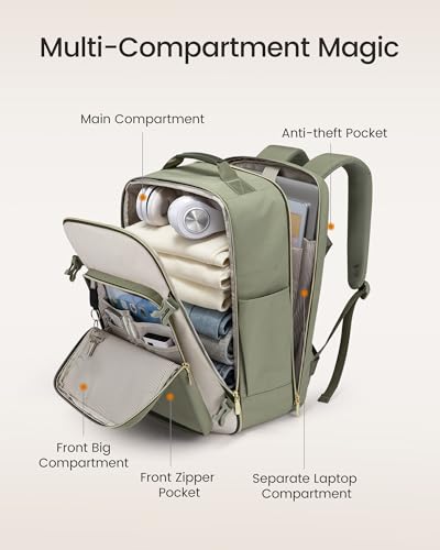 LOVEVOOK Large Light Green-Beige Olive Green Travel Backpack 40L Airline Approved