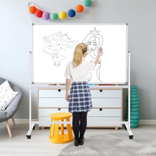 Silver 40x28-inch Double-Sided Mobile Whiteboard with Stand and Wheels