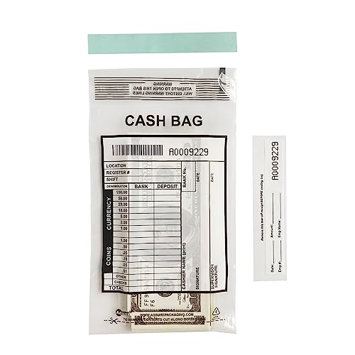 Tamper-Evident Clear Plastic Bank Deposit Bags, 5x9, Pack of 1000 | Write-On Panel, Tear-Off Receipt
