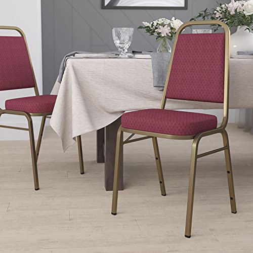 Flash Furniture HERCULES Series Trapezoidal Back Stacking Banquet Chair in Burgundy Patterned Fabric - Gold Frame
