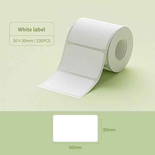 White Label Paper - 6 Rolls, 50x30mm, Compatible for NIIMBOT B1, B21, B3S, Waterproof, Self-Adhesive, Office & Home Labeling Tape Replacement