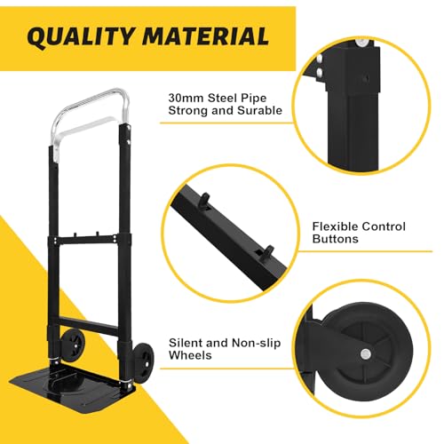 Folding Hand Truck Dolly Cart, 260 lb Capacity Portable Aluminum Dolly Cart Aluminum Construction for Moving House, Office, Warehouse, Includes Two Elastic Ropes