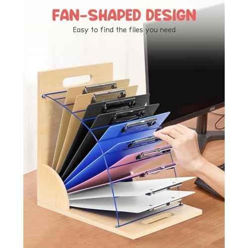 GAMENOTE Clipboard Holder, Wood and Metal Clipboard Holder Stand, Small White Board Storage Rack Organizer for Classroom, Office, Assembly Required (1)