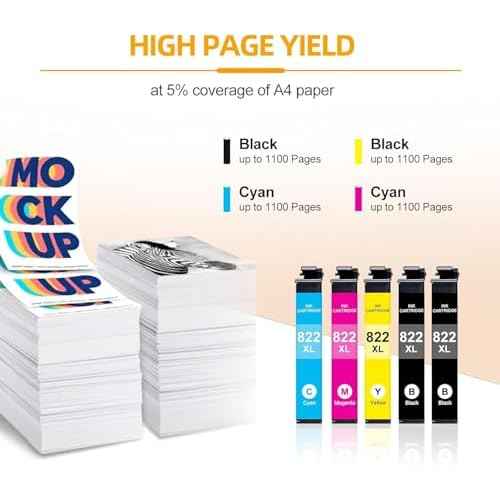 822XL Remanufactured Replacement for Epson 822XL Ink Cartridges Combo Pack T822 822 822XL Printer Ink for Workforce Pro WF-3820 WF-3823 WF-4820 WF-4830 WF-4833 WF-4834 Printer (5 Pack)