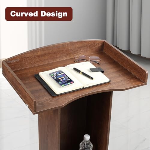Oak Podium Stand for Lectern - 41in with Heavy Base, Wide Desktop