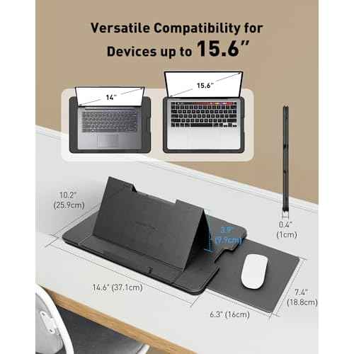 AboveTEK Adjustable Laptop Lap Desk, 3 Ergonomic Angles, PU Leather Non-Slip Surface, Heat Shield, Retractable Mouse Pad, Portable Laptop Lap pad Workstation for Bed, Sofa, Travel