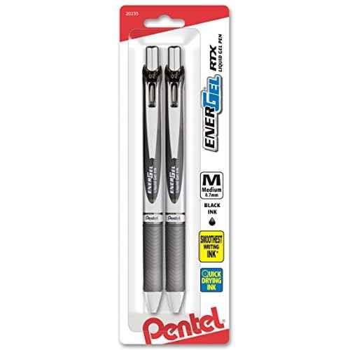 Pentel EnerGel RTX Retractable Liquid Gel Pen, (0.7mm), Medium Line, Metal Tip, Black Ink, Pack of 2 (BL77BP2A)