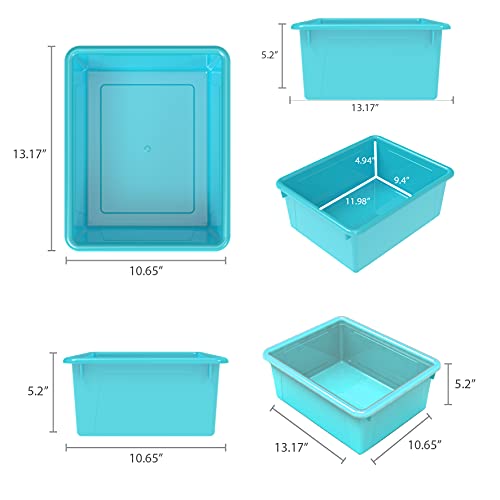 Storex Letter Size Deep Storage Tray – Organizer Bin with Non-Snap Lid for Classroom, Office and Home, Teal, 5-Pack (62549U05C)