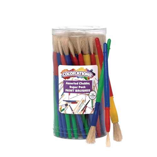 Colorations Assorted Chubby Brush Super Pack, Set of 60, 3 Different Sizes, Plastic Paint Brushes with Natural Bristles, Paint Brushes for Kids, Kids Paint Brushes, Paint Brushes for Children
