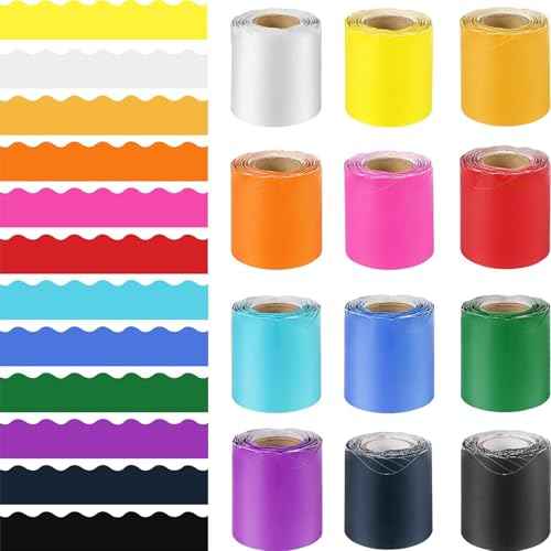 Bulletin Board Borders Set ? 12 Rolls 393.6 Ft Colorful Bulletin Board Decorations for Office School Classroom, Bright Bulletin Board Trim for DIY Teachers & Office Bulletin Boards