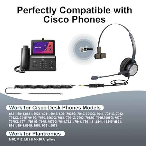 Cisco Landline Phone Headset One Ear Office Wired Telephone Headset with RJ9 Jack Works for Cisco CP-7841 7931G 7940 7941G 7942G 7945G 7960 7961G 7962G 7965G 7970 8841 8851 8961 etc