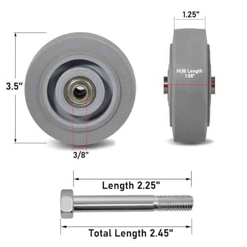3.5 Inch Thermoplastic Rubber Caster Wheels (Set of 4) ? Heavy Duty, Precision Bearing, Non-Marking, 250 lbs Load Capacity Each, Floor Protective, Ideal for Industrial Carts and Equipment