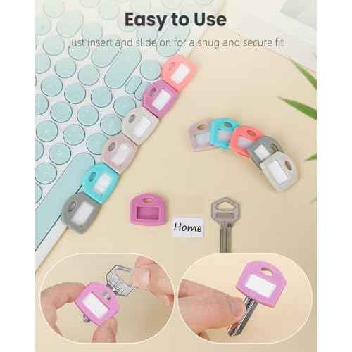 Uniclife 12 Pcs Key Covers Caps 1 Inch Key Covers Protectors with Clear Windows and Blank Paper Labels, Soft Key Identifiers for Standard Regular Thin Flat House Keys, 6 Colors (Not for Odd-Shaped)