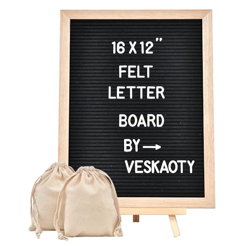 Veskaoty Black Felt Letter Board 12x16 Inches with 402 Letters & Stand
