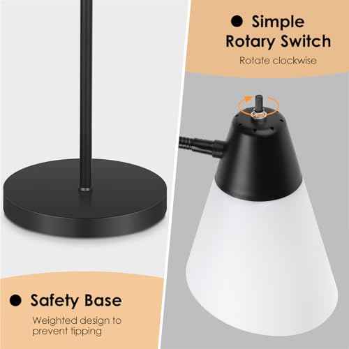 Floor Lamp for Living Room, Adjustable Gooseneck Standing Lamp with White Plastic Shade, Black Reading Floor Lamps for Dorm, Bulb not Included