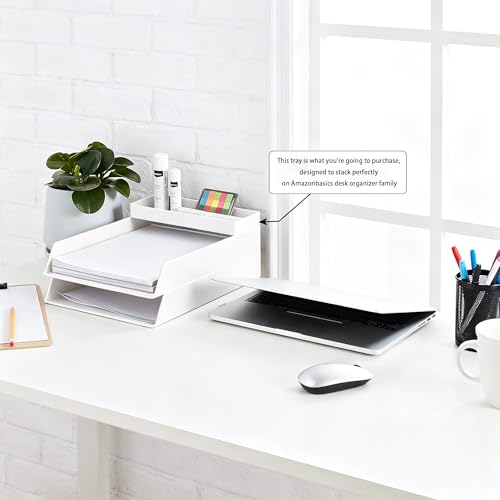 Amazon Basics Rectangular Plastic Desk Organizer Half Accessory Tray White 9.4" x 3.3" x 1"
