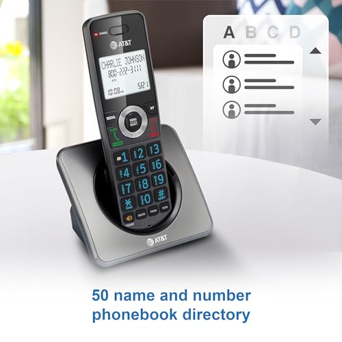 AT&T GL2101-2 DECT 6.0 2-Handset Cordless Home Phone with Call Block, Caller ID, Full-Duplex Handset Speakerphone, 2" White Backlit Display, Lighted Keypad (Graphite & Black)