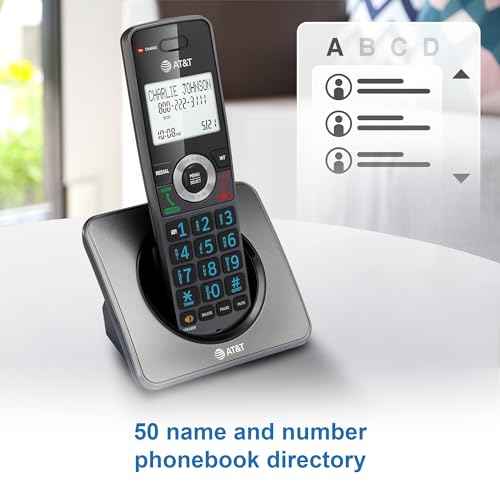 AT&T GL2101 DECT 6.0 Cordless Home Phone with Call Block, Caller ID, Full-Duplex Handset Speakerphone, 2" White Backlit Display, Lighted Keypad (Graphite & Black)