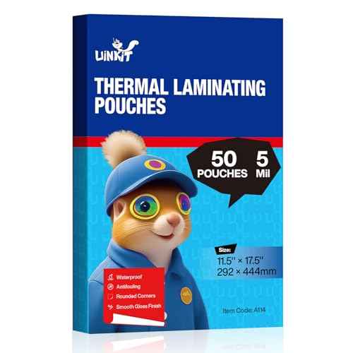 Uinkit Hot Thermal Laminating Pouches 5Mil Thick for Extra Protection 11.5x17.5 inches Laminating Sheets for Sealed 11x17inches Document and Photo 50 Pack A3 Menu Taloid Size