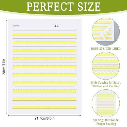 400 Sheets Write Beginner Paper Level 2 Highlighted Paper Writing Paper with Lines and Yellow Highlighted Practice Writing Paper for Kids Right Letter Positioning Intermediate Paper