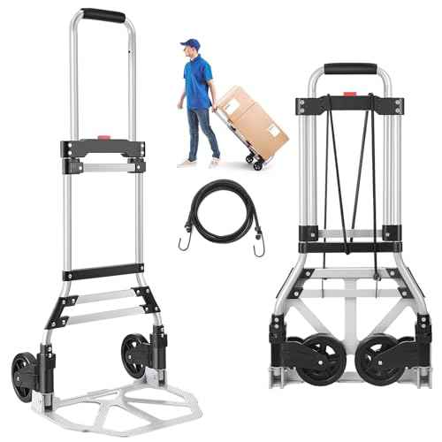 Folding Hand Truck and Dolly, 200 LB Capacity Upgraded Aluminum Dolly Cart, Portable Folding Hand Cart for Travel, Moving, Shopping, Office Use, Black