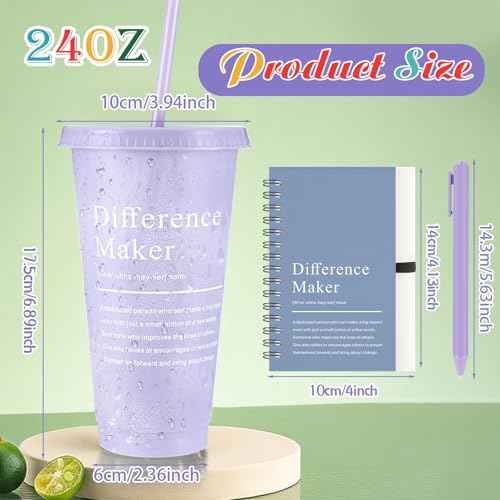 Marspark 10 Sets Difference Maker Gifts for Women Men, Christmas Employee Appreciation Gifts Bulk Inspirational Thank You Cup Motivational Notebooks with Pen for Team Teacher Coworker (Retro Color)